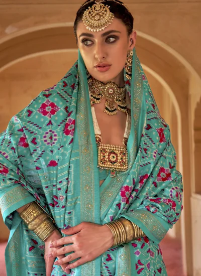 Aqua Blue Patola Print Ceremonial Classic Saree