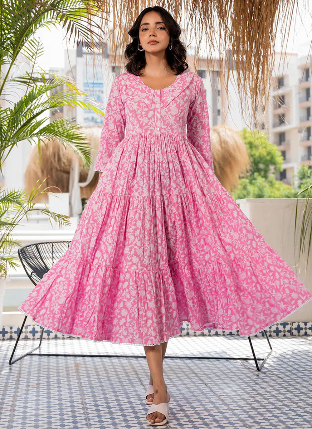 white christmas dresses Red Dress | Pink & Ivory Floral Cotton Linen Mini Shirt Dress