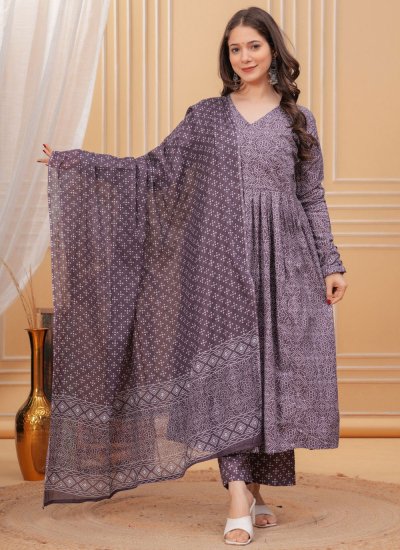 Arresting Printed Rayon Purple Salwar Suit