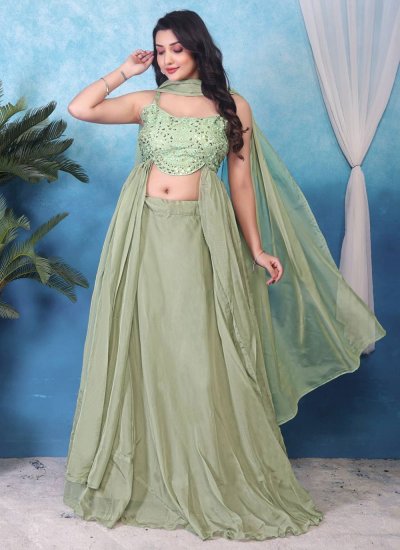 Astonishing Green Silk Readymade Lehenga Choli