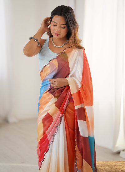 
                            Astounding Chinon Abstract Print Designer Saree