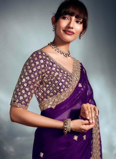 Auspicious Cutdana Fancy Fabric Purple Trendy Saree