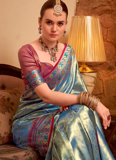 
                            Auspicious Tissue Blue Trendy Saree