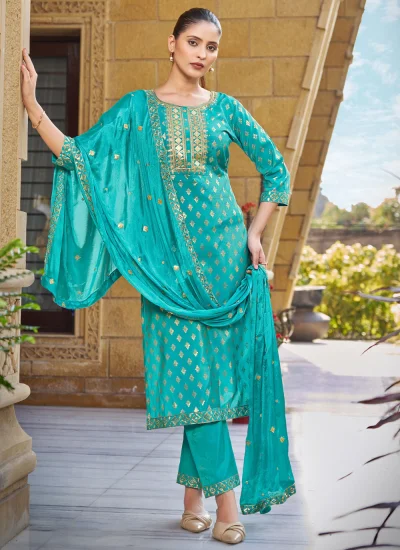Beauteous Blue Embroidered Readymade Salwar Kameez