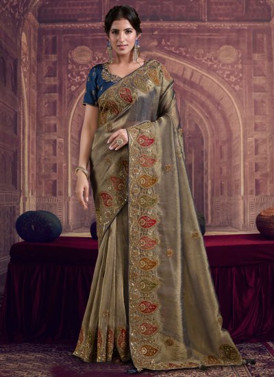 Beige Georgette Festival Contemporary Saree