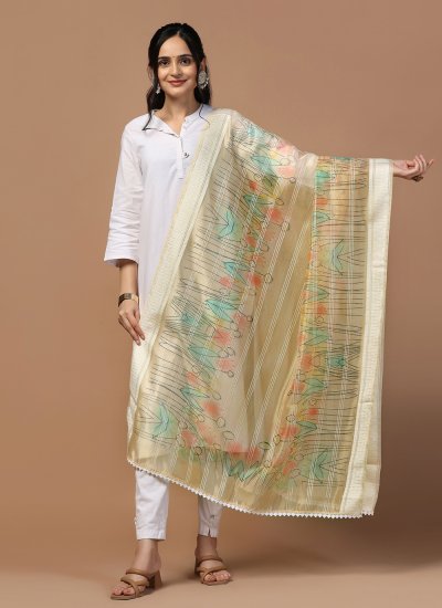 Beige Organza Festival Dupatta