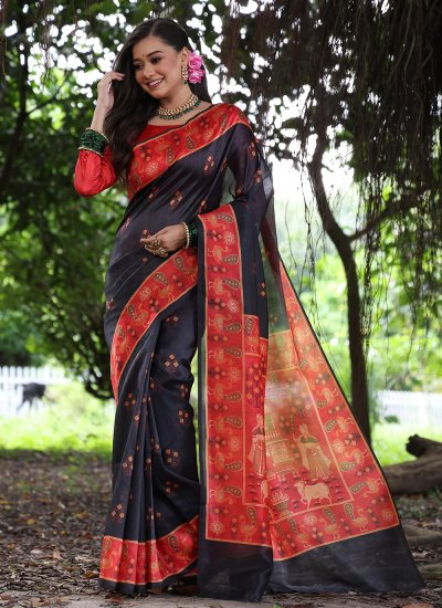 Black Printed Party Contemporary Saree
