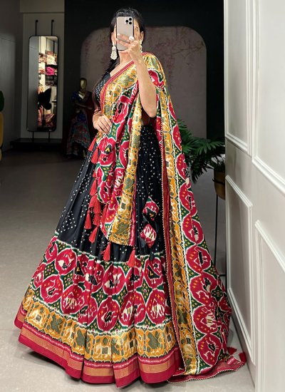 Blooming Patola Print Black A Line Lehenga Choli
