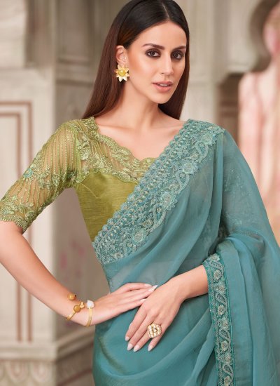 
                            Blue and Grey Color Contemporary Saree