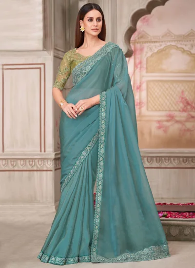 Blue and Grey Color Contemporary Saree