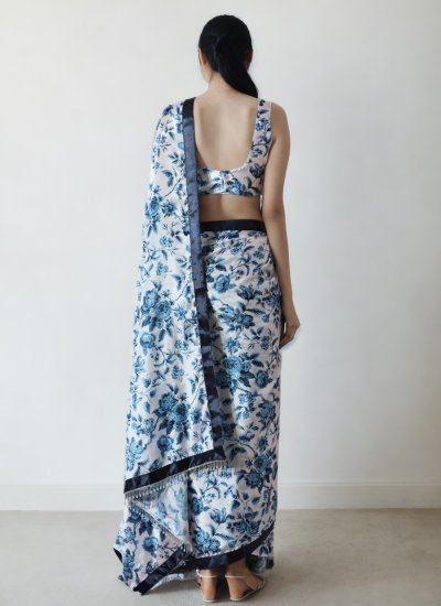 Blue and White Chinon Festival Trendy Saree 
                            Blue and White Chinon Festival Trendy Saree