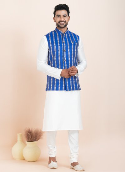 Blue and Wine Jacquard Work Kurta Payjama With Jacket