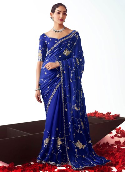 Blue Fancy Fabric Contemporary Saree