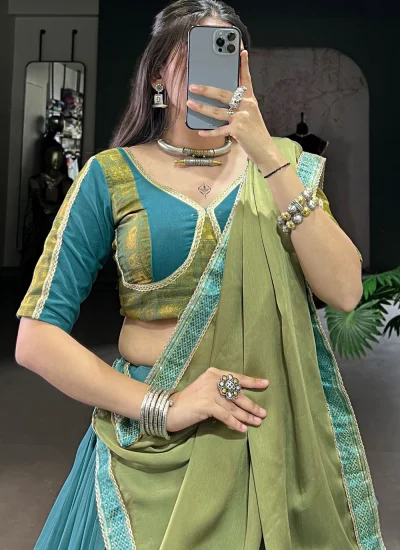 
                            Blue Mehndi Readymade Lehenga Choli