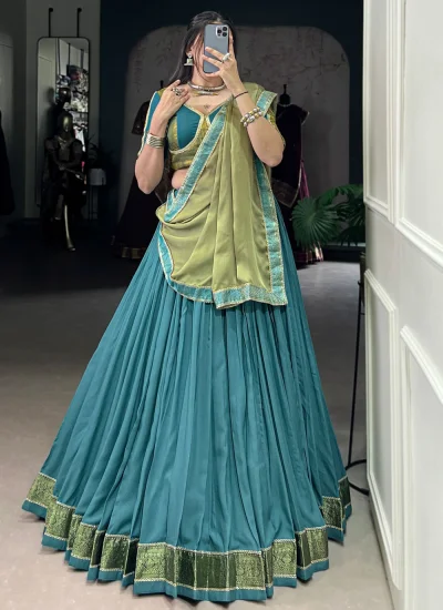 Blue Mehndi Readymade Lehenga Choli