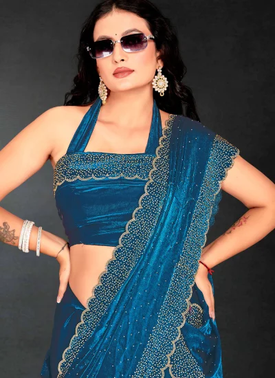 
                            Blue Silk Cutdana Designer Saree