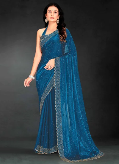 Blue Silk Cutdana Designer Saree