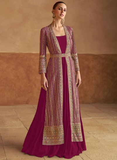 burgundy homecoming dress tight Wine Readymade Georgette Indian Dress main image 0