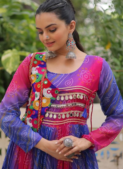 Catchy Faux Georgette Print Blue Trendy Gown