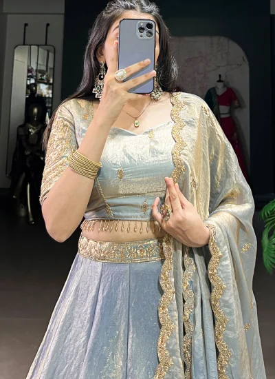 
                            Catchy Plain Blue Fandy Trendy Lehenga Choli