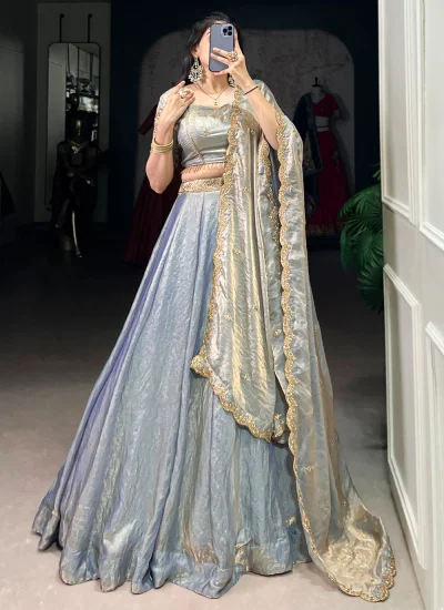 Catchy Plain Blue Fandy Trendy Lehenga Choli