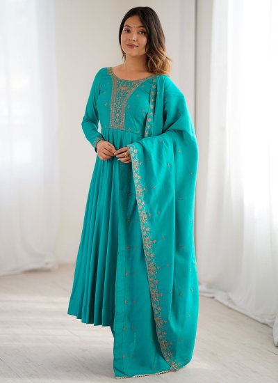 Chanderi Silk Embroidered Sea Green Readymade Salwar Kameez