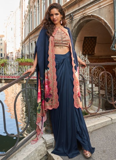 Charismatic Navy Blue Crepe Silk Salwar Suit