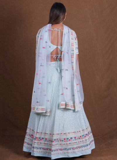 
                            Charming Zari Aqua Blue Georgette Lehenga Choli