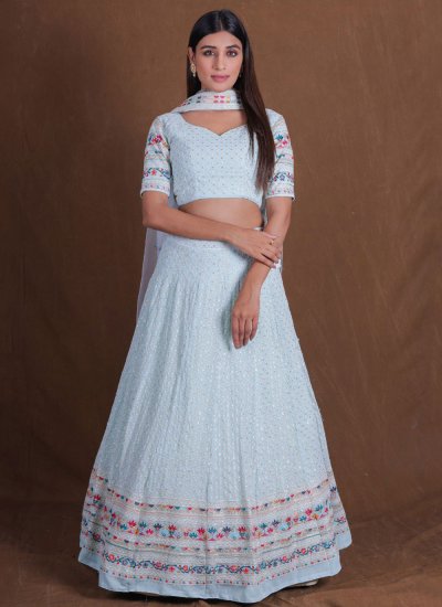 Charming Zari Aqua Blue Georgette Lehenga Choli