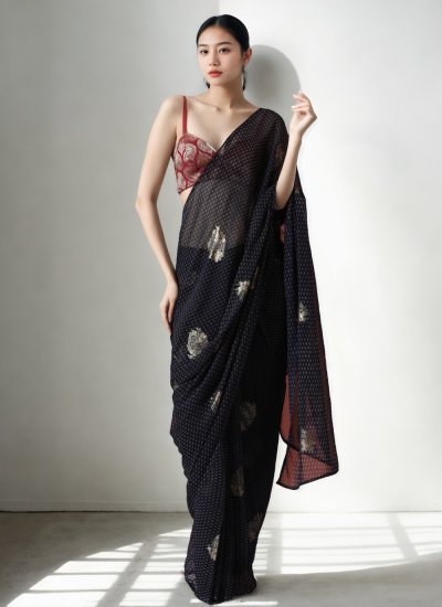 Chiffon Classic Saree in Navy Blue