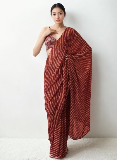 Chiffon Printed Red Casual Saree