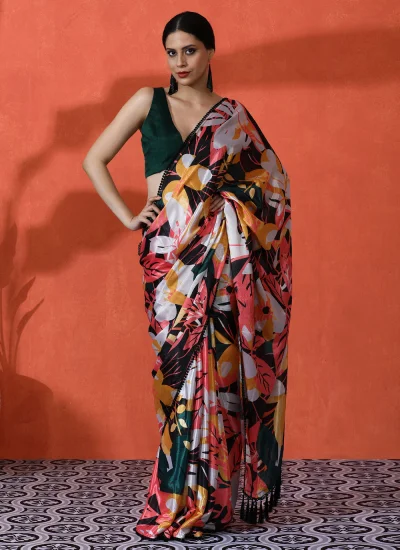 Chinon Multi Colour Digital Print Classic Saree