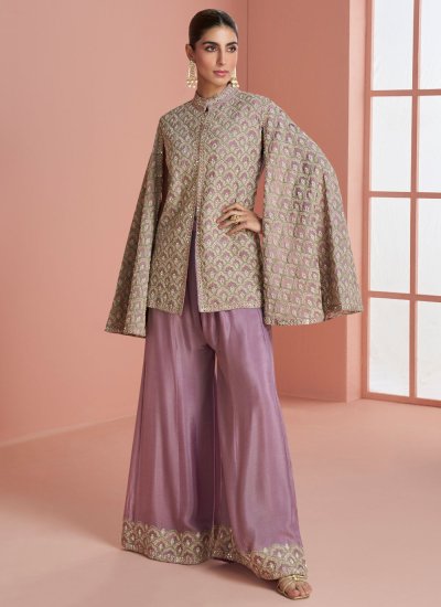 
                            Chinon Salwar Kameez in Purple