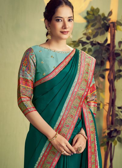 
                            Classic Saree Embroidered Silk in Green