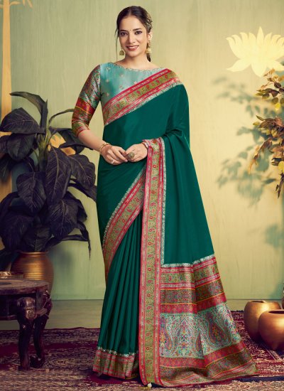 Classic Saree Embroidered Silk in Green