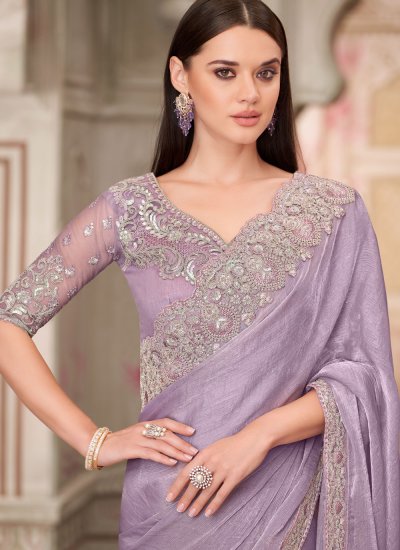 
                            Classic Saree Sequins Silk in Lavender