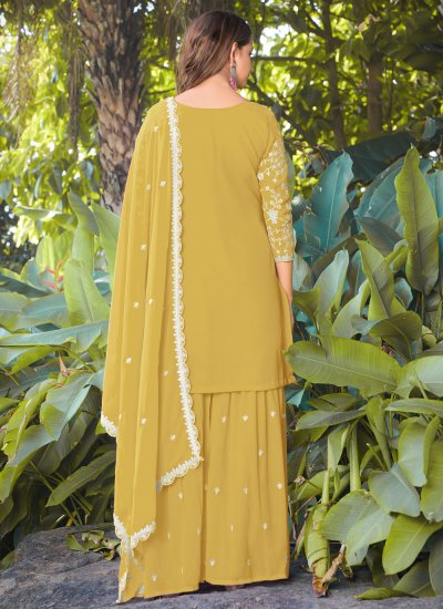 
                            Congenial Mustard Beads Georgette Readymade Salwar Kameez