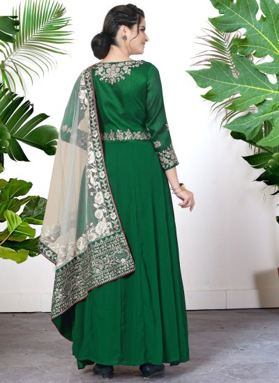 
                            Conspicuous Green Zari Faux Georgette Long Length Salwar Kameez