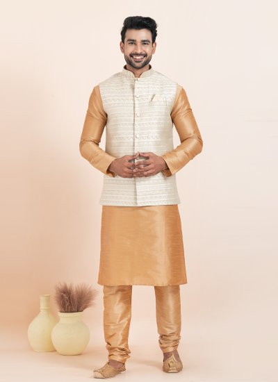 Cotton Brown and Cream Kurta Payjama With Jacket