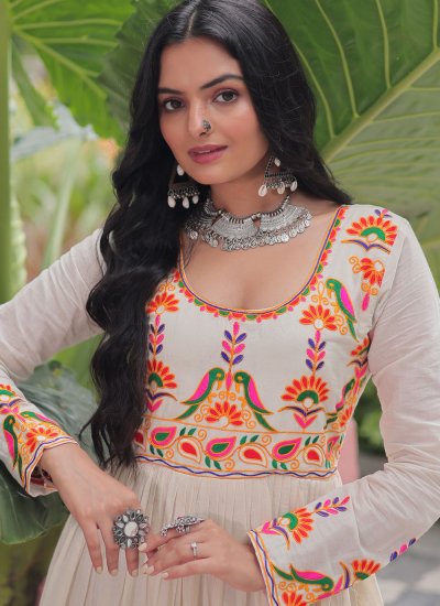 Cotton Embroidered Off White Trendy Gown
