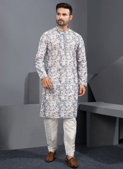 Cotton Silk Kurta Pyjama in Multi Colour