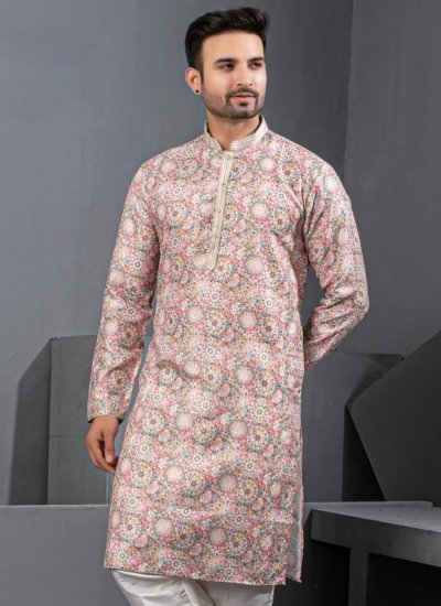 
                            Cotton Silk Kurta Pyjama in Multi Colour