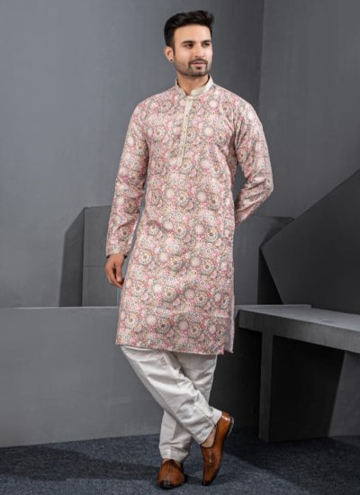 Cotton Silk Kurta Pyjama in Multi Colour