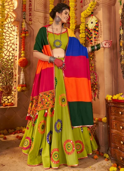 Cotton Thread Green Readymade Lehenga Choli