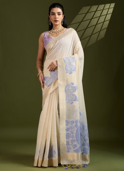 Cotton Weaving Cream Classic Saree