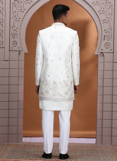 
                            Cream Art Silk Reception Indo Western
