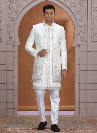 Cream Art Silk Reception Indo Western