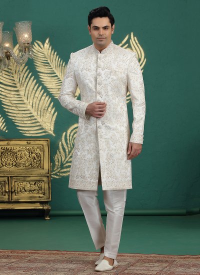 Cream Engagement Sherwani