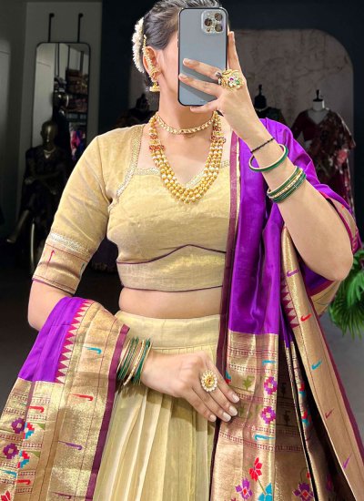 
                            Cream Lace Fancy Fabric Designer Long Lehenga Choli