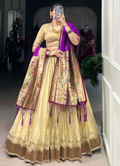 Cream Lace Fancy Fabric Designer Long Lehenga Choli